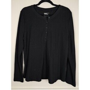 Eddie Bauer Men's Adult XL Henley Waffle Thermal Knit Black Cotton Blend Warm